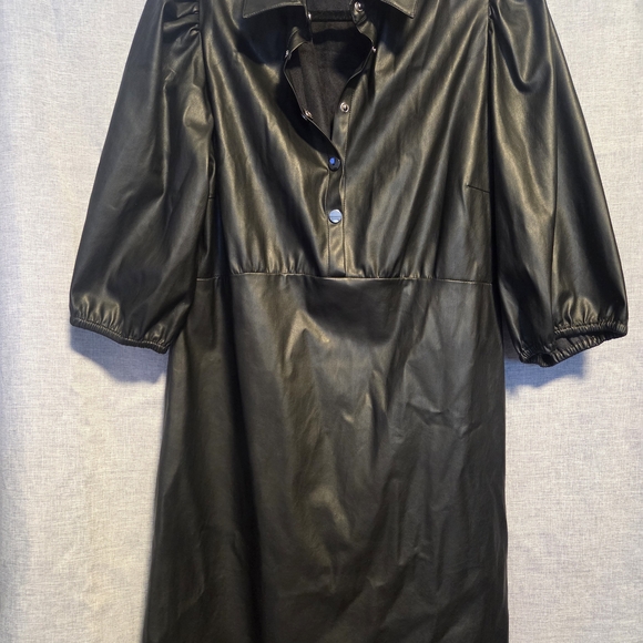 ESQUALO Black Faux Leather Puff-Sleeve Dress - Picture 2 of 4